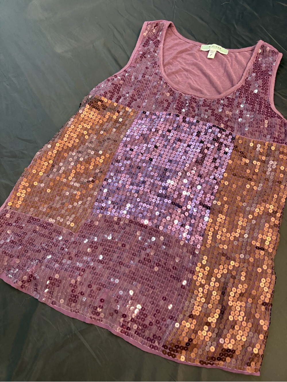 Pleione Purple and Gold Sequin Patchwork Y2K Tank